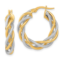 Thumbnail for 14k White Gold Rose Rhod 5x25mm Textured Twisted Hoop Earrings