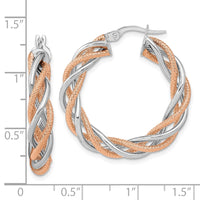 Thumbnail for 14K White Gold Rose Rhodium Polished and Textured Twisted Hoop Earrings