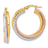 Thumbnail for 14K w/White and Rose Rhodium Polished and Textured Hoop Earrings