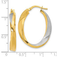 Thumbnail for 14K w/White Rhodium Polished and Satin Oval Twist Hoop Earrings