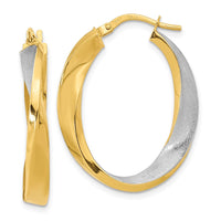 Thumbnail for 14K w/White Rhodium Polished and Satin Oval Twist Hoop Earrings