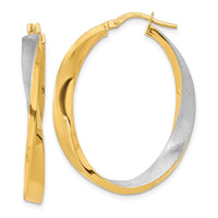 Thumbnail for 14K w/White Rhodium Polished and Satin Oval Twist Hoop Earrings