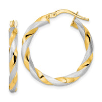 Thumbnail for 14K w/White Rhodium Brushed and Polished Twisted Hoop Earrings