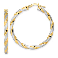 Thumbnail for 14K w/ White Rhodium Brushed and Polished Twisted Hoop Earrings