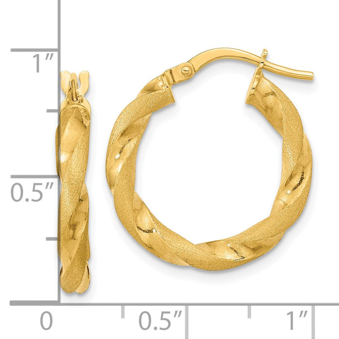 14K Polished and Satin Twisted Hoop Earrings