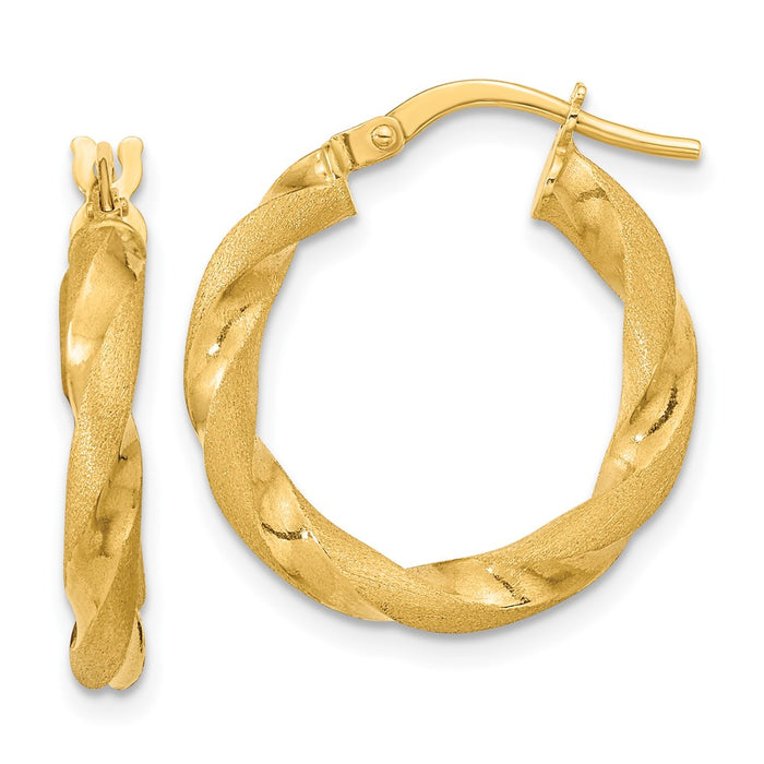 14K Polished and Satin Twisted Hoop Earrings