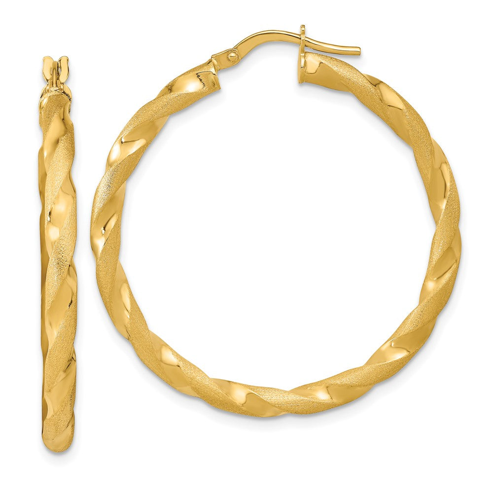 14K Polished and Satin Twisted Hoop Earrings