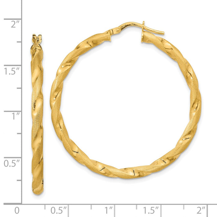 14K Polished and Satin Twisted Hoop Earrings