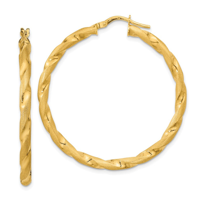 14K Polished and Satin Twisted Hoop Earrings