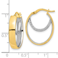 Thumbnail for 14k Two-tone Polished Diamond-cut Fancy Oval Hoop Earrings