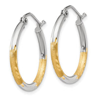 Thumbnail for 14k w/White Rhodium 2mm Satin and Polished Diamond-cut Hoop Earrings