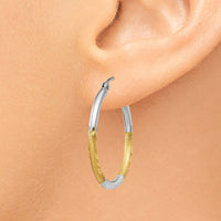 Thumbnail for 14k w/White Rhodium 2mm Satin and Polished Diamond-cut Hoop Earrings