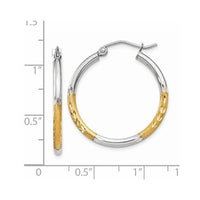 Thumbnail for 14k w/White Rhodium 2mm Satin and Polished Diamond-cut Hoop Earrings