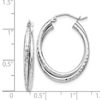 Thumbnail for 14k White Gold Diamond-cut Polished Oval Hoop Earring