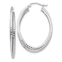 Thumbnail for 14k White Gold Diamond-cut Polished Oval Hoop Earring