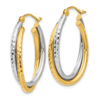 Thumbnail for 14k Two-tone Diamond-cut Polished Oval Hoop Earring