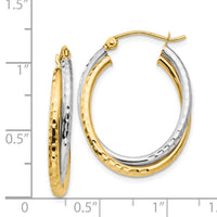 Thumbnail for 14k Two-tone Diamond-cut Polished Oval Hoop Earring