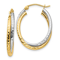 Thumbnail for 14k Two-tone Diamond-cut Polished Oval Hoop Earring