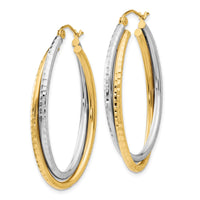 Thumbnail for 14k Two-tone Diamond-cut Polished Oval Hoop Earring