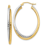 Thumbnail for 14k Two-tone Diamond-cut Polished Oval Hoop Earring