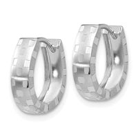 Thumbnail for 14K White Gold Diamond Cut 4mm Patterned Hinged Hoop Earrings
