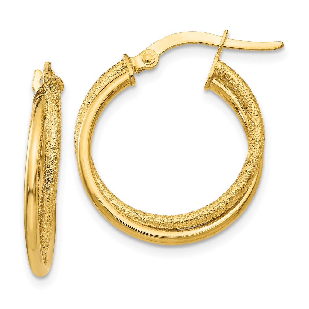 14K Polished and Laser Cut Hoop Earrings