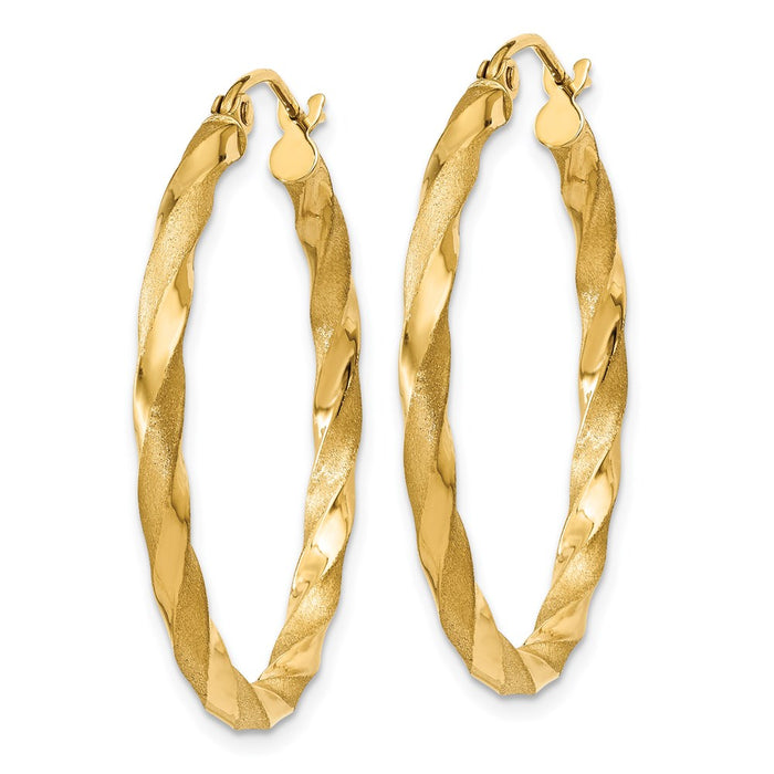 14k Polished & Satin Twisted Hoop Earrings