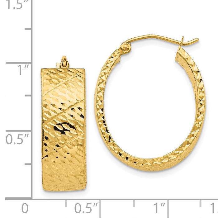 14k Diamond Cut Oval Hoop Earrings