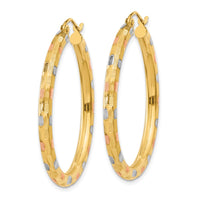Thumbnail for 14k w/White and Rose Rhodium Textured Hoop Earrings
