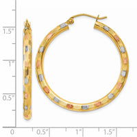 Thumbnail for 14k w/White and Rose Rhodium Textured Hoop Earrings