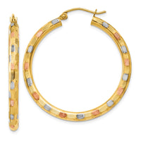Thumbnail for 14k w/White and Rose Rhodium Textured Hoop Earrings
