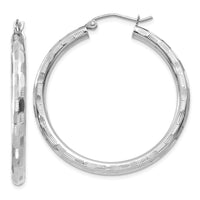 Thumbnail for 14k White Gold Diamond-cut Hoop Earrings
