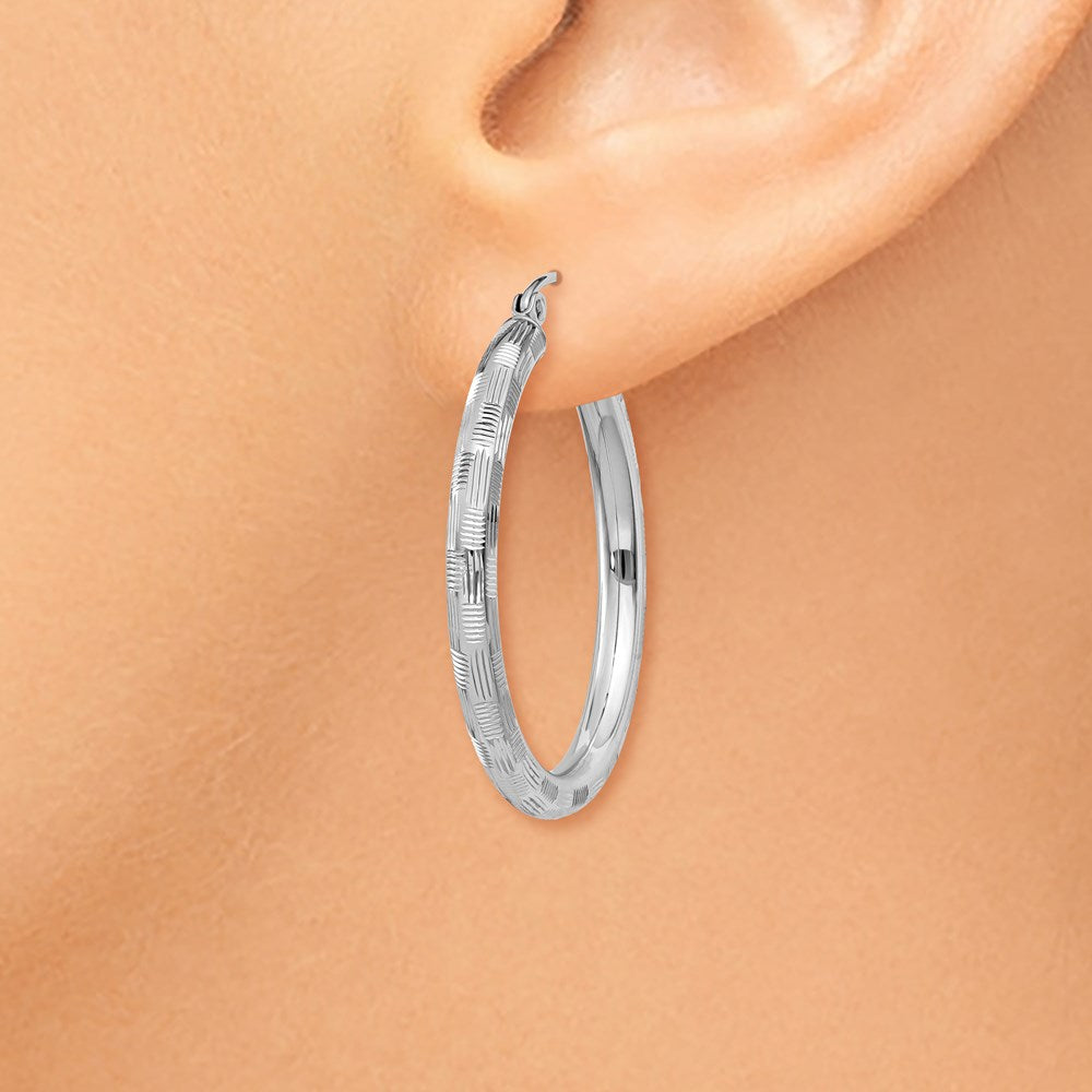 14k White Gold Diamond-cut Hoop Earrings