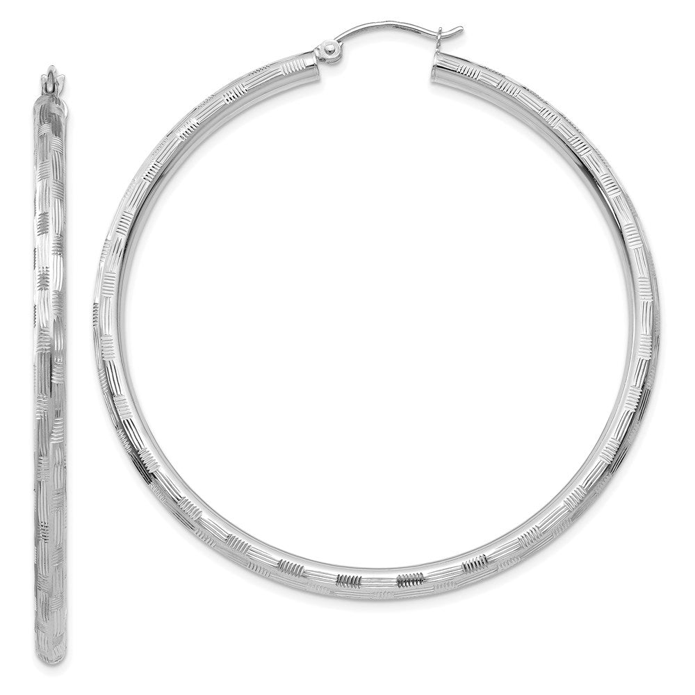 14k White Gold Diamond-cut Hoop Earrings