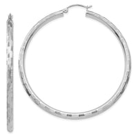 Thumbnail for 14k White Gold Diamond-cut Hoop Earrings