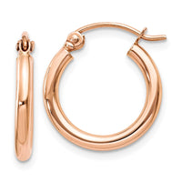 Thumbnail for 14k Rose Gold Polished 2mm Lightweight Tube Hoop Earrings