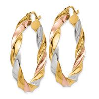 Thumbnail for 14k Tri-color Light Twisted Hoop Earrings