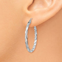 Thumbnail for 14k White Gold Polished & Satin Twisted Hoop Earrings