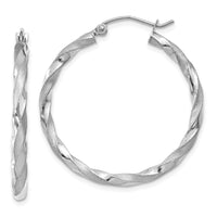 Thumbnail for 14k White Gold Polished & Satin Twisted Hoop Earrings