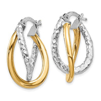 Thumbnail for 14K Two-tone Polished/Textured Post Hoop Earring