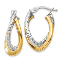 Thumbnail for 14K Two-tone Polished/Textured Post Hoop Earring