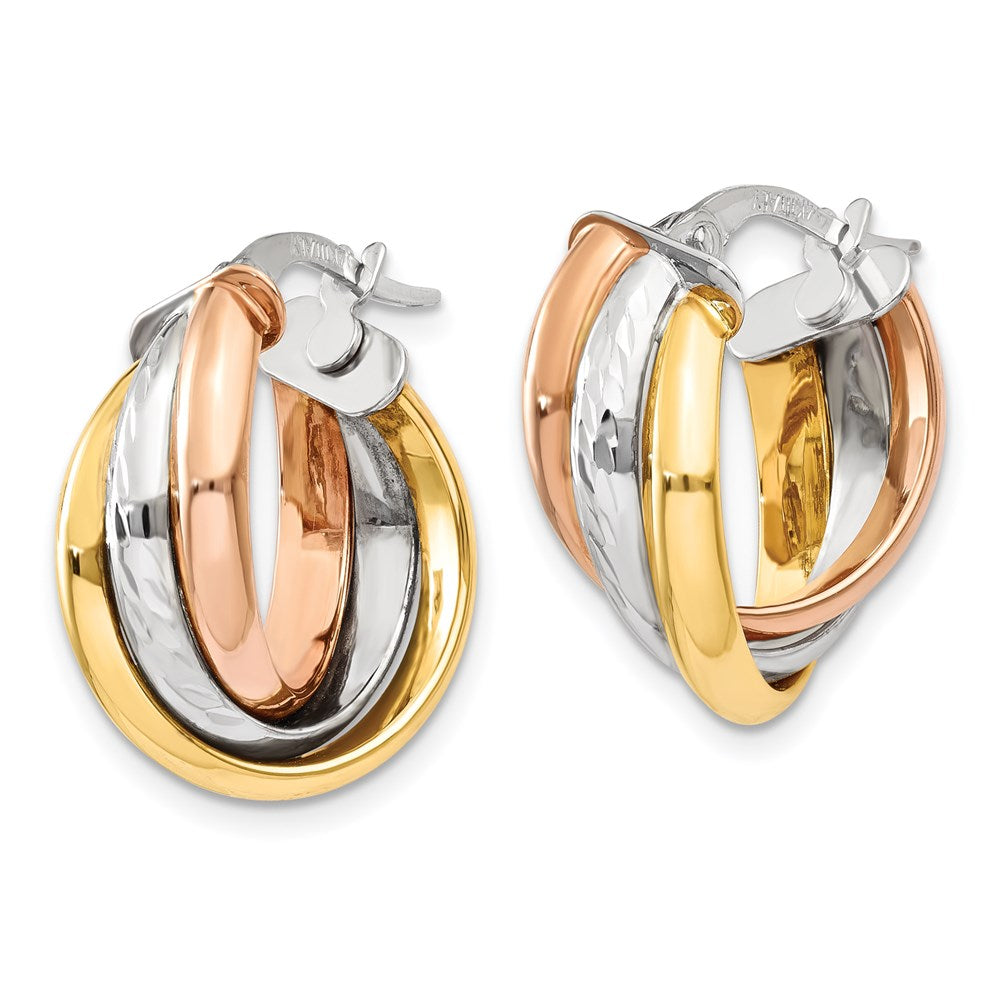 14K Tri-color Polished Post Hoop Earring