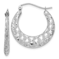 Thumbnail for 14k White Gold Satin and Diamond-cut Hoop Earrings