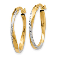 Thumbnail for 14K w/White Rhodium Textured and Polished Oval Hoop Earrings