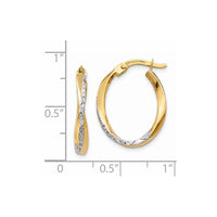 Thumbnail for 14K w/White Rhodium Textured and Polished Oval Hoop Earrings