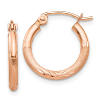 Thumbnail for 14k Rose Gold Lightweight Satin Diamond Cut Hoop Earrings