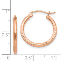 Thumbnail for 14k Rose Gold Lightweight Satin Diamond Cut Hoop Earrings