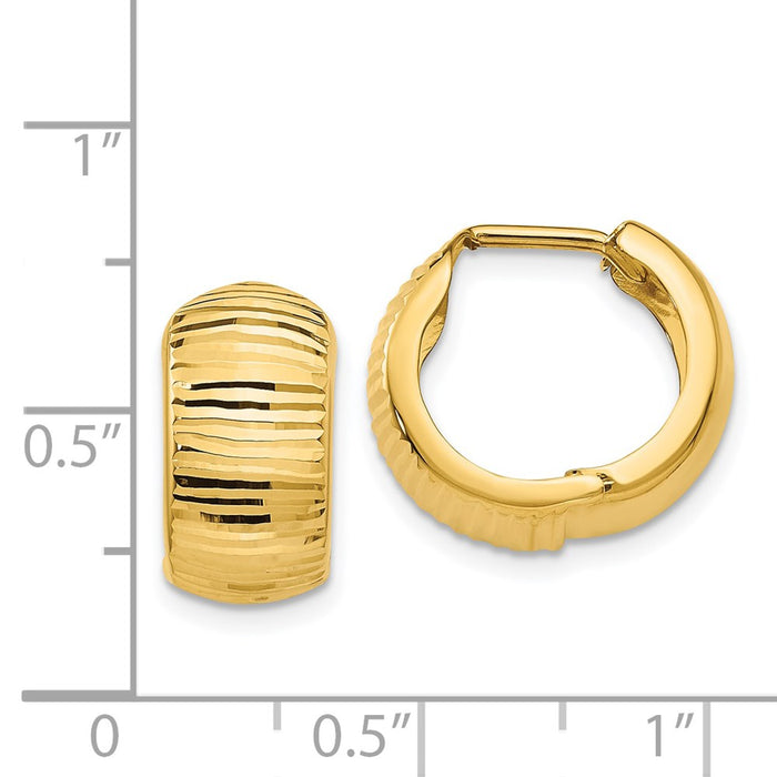 14K Gold Textured and Polished Hinged Hoop Earrings