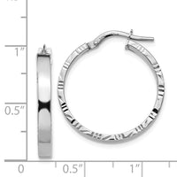 Thumbnail for 14K White Gold Diamond Cut Edge Medium 3mm Polished Hoop Earrings
