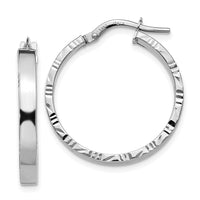 Thumbnail for 14K White Gold Diamond Cut Edge Medium 3mm Polished Hoop Earrings